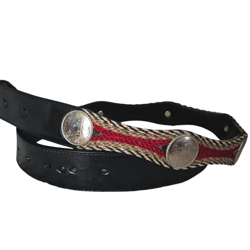 Texan Hitched Horsehair Leather Belt Silver Conchos Red Tan Black